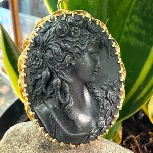 14k Victorian Lava Cameo necklace / Brooch
